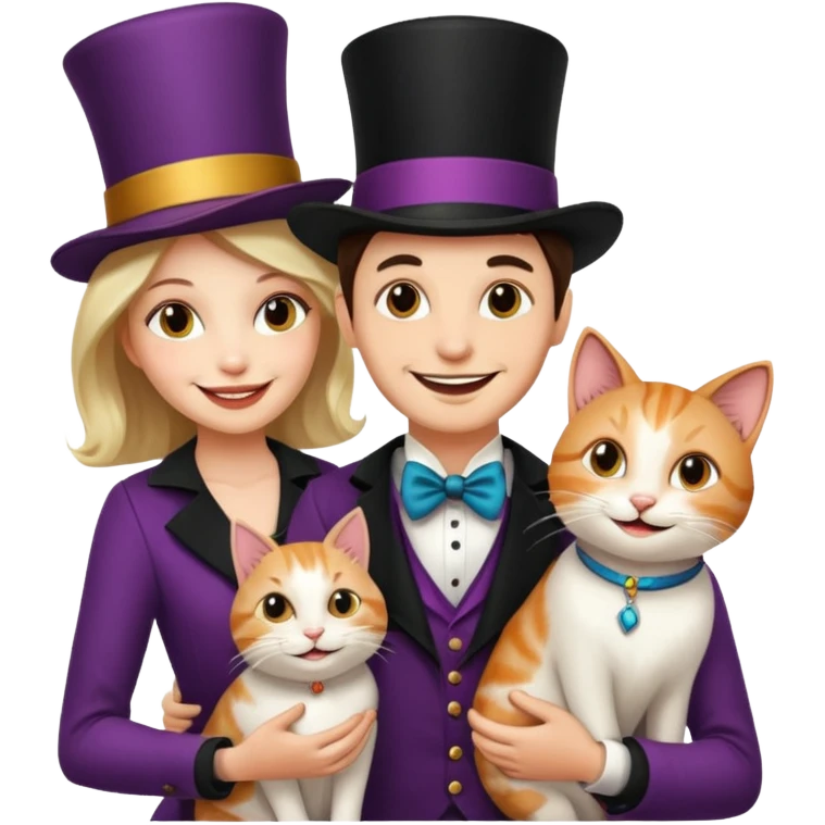 magician couple and their pet cat emoji