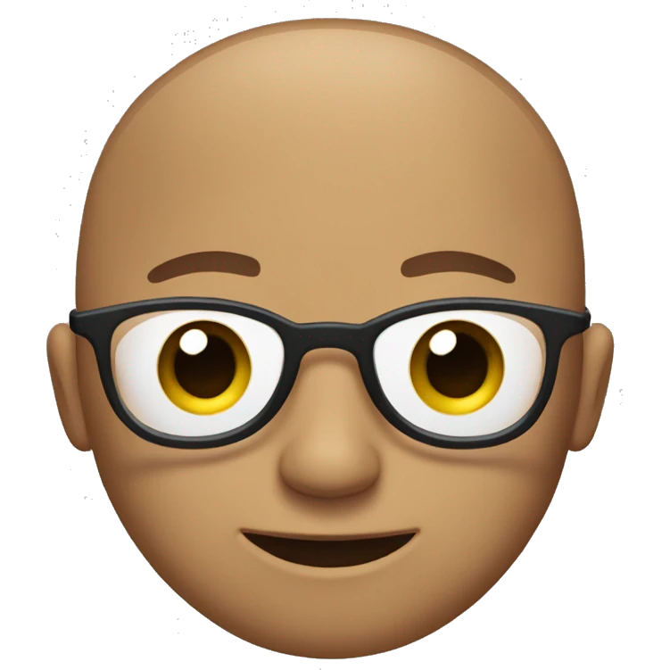 A guy with a brown circular face and has glasses and has a circular head shape and has no hair. emoji