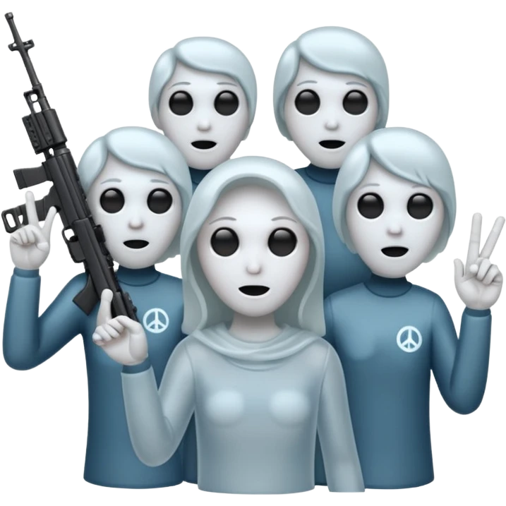 Fantasmas con un fusil moderno y haciendo haciendo en en forma de ✌️ con los dedos emoji
