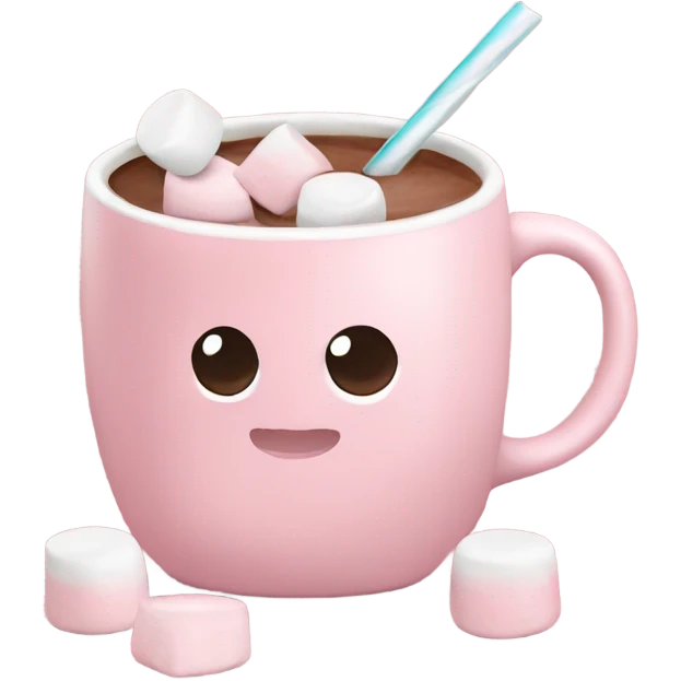 Light Pink mug of hot chocolate with marshmallows  emoji