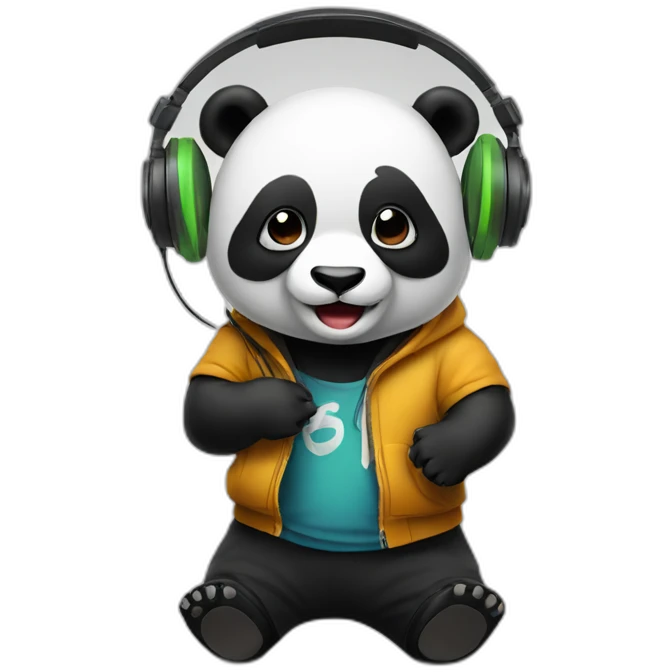Hip hop Panda with headphones singing in a microphone  emoji