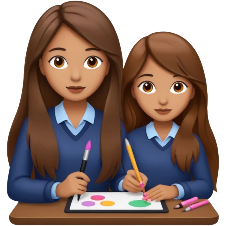 TWO BROWN HAIRED GIRLS DOING PROJECT, PROFESSIONAL AND CUTE , LONG HAIR MAKEUP emoji