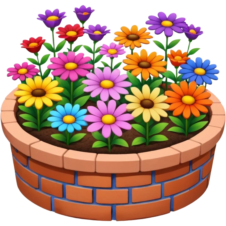 flower bed with fewer flowers in a circular brick planter emoji