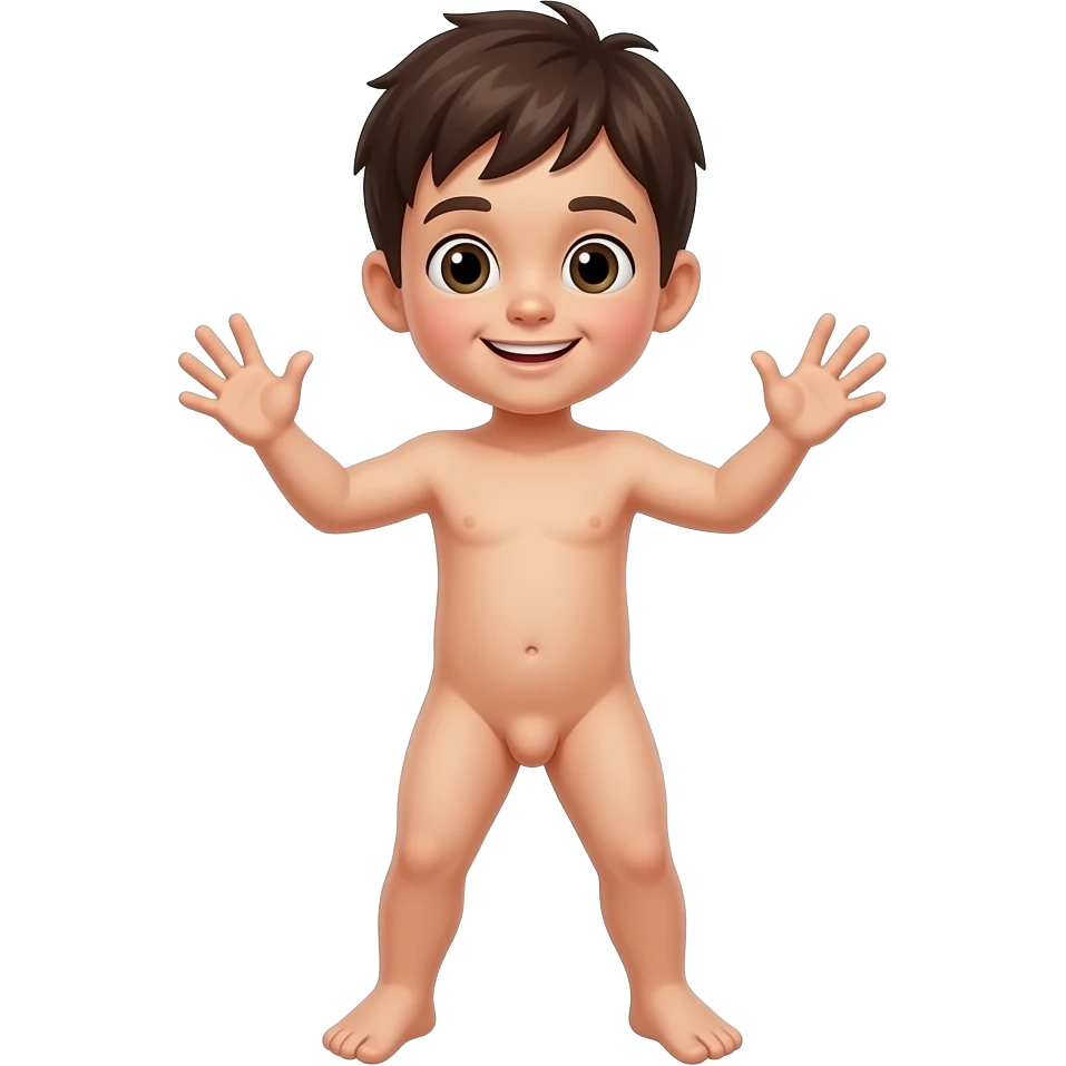 Naked kid boy with penis full body playing emoji