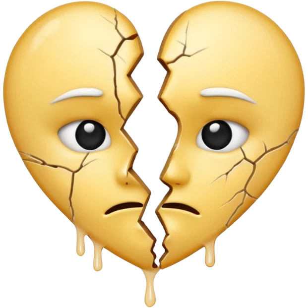 The broken heart emoji in white with sticky white liquid Ozzing out of it (the heart is broken in half and faceless)  emoji