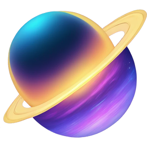 sparkly glittery blue purple and pink gradient planet with a yellow cheesy saturn ring emoji