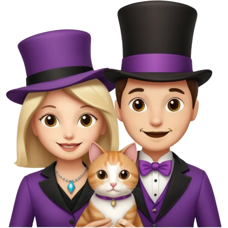 magician couple and their pet cat emoji