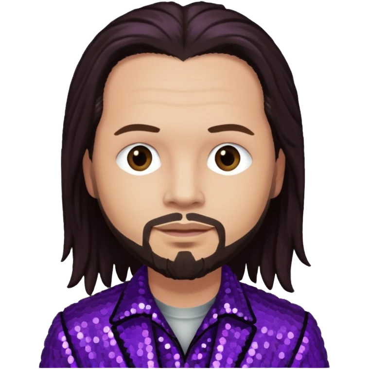 Jonathan Davis from Korn with long dark brown hair, light skin, purple sequin outfit emoji