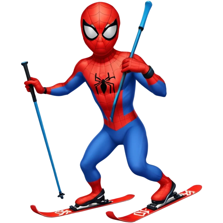 Spiderman wearing skis on feet and a ski mask emoji