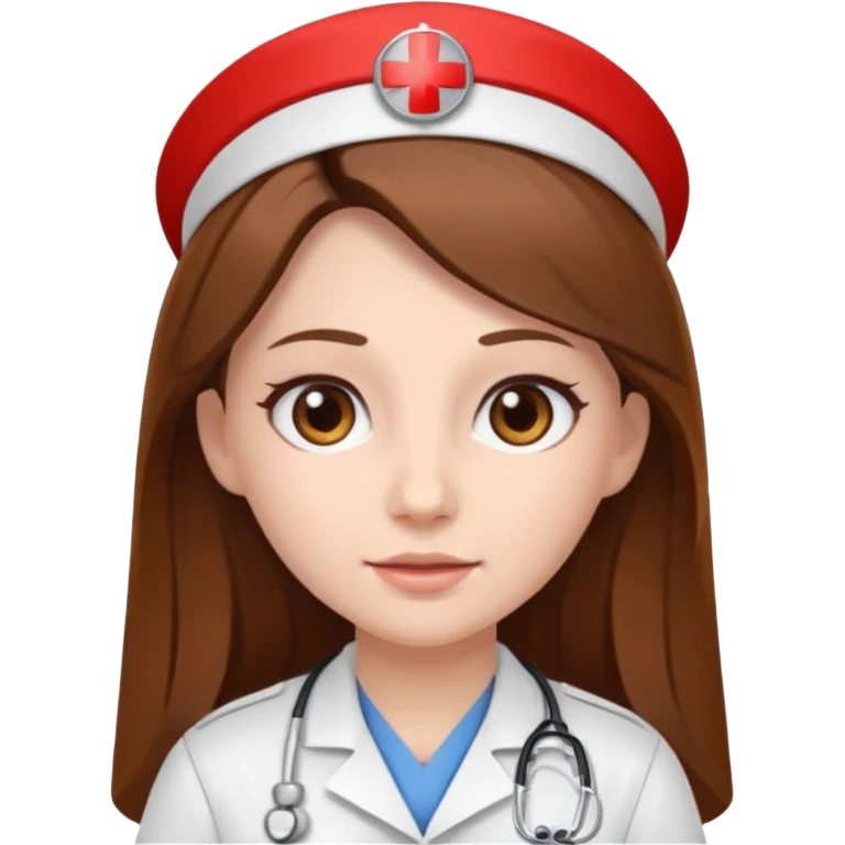 I am a nurse. I have long brown hair without fringe, white skin and brown eyes emoji