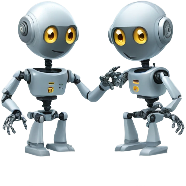 Two robots. One robot is reprogramming the other robot. The reprogramming takes place in the head of the 'other' robot. emoji