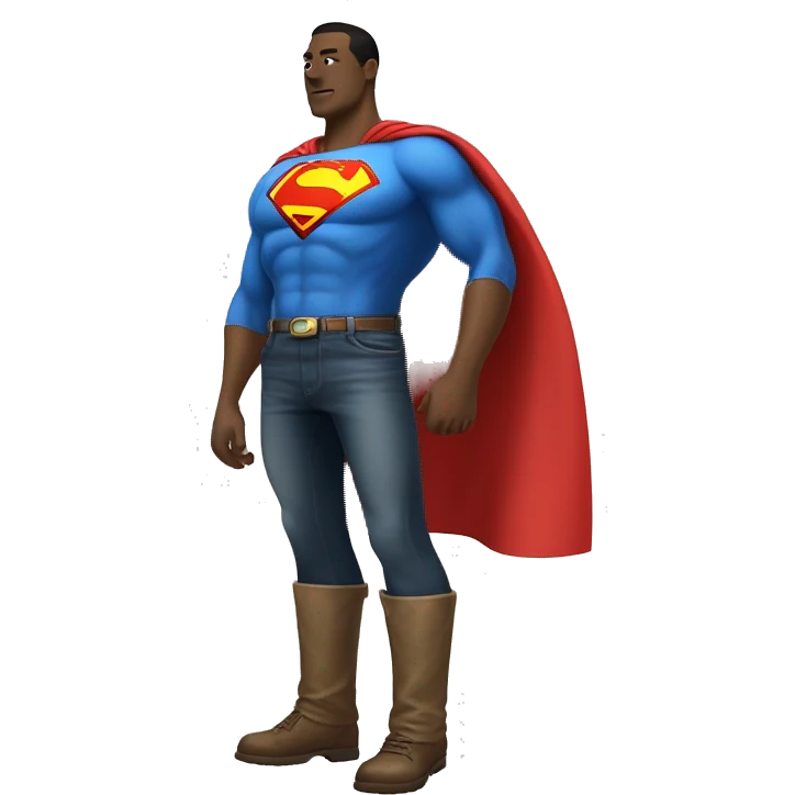 really tall person, in jorts and a ralph loren pollo with a big logo on chest piece like a superman logo, cape on emoji