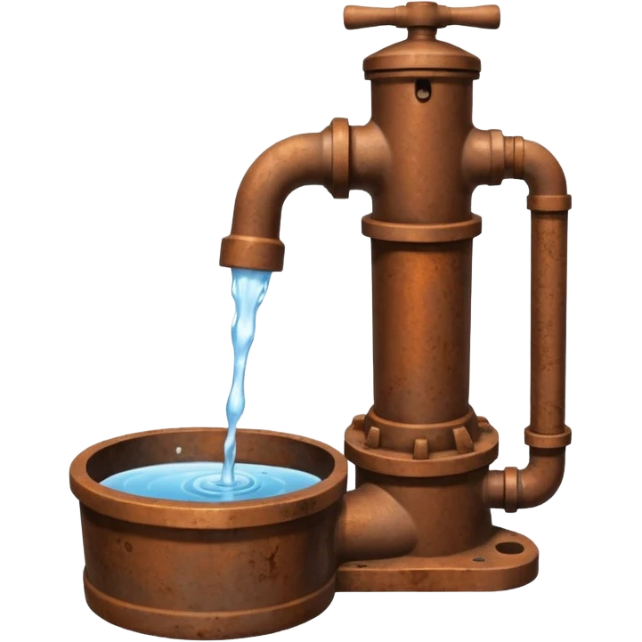 Ghibli style water pump with water pouring out of it emoji