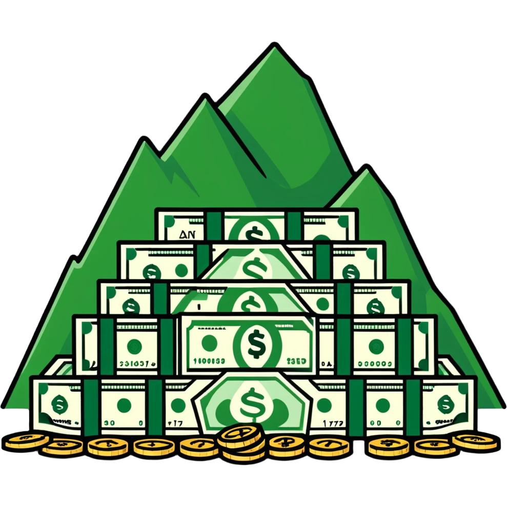 mountain of money bills and coins emoji