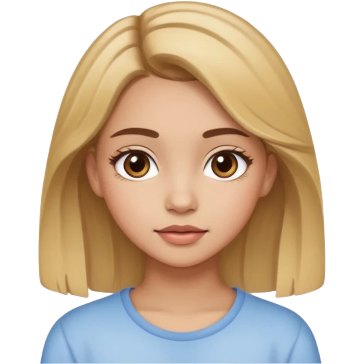 adolescente con maquillaje suave, con el cabello castaño y en las puntas del cabello mono, emoji