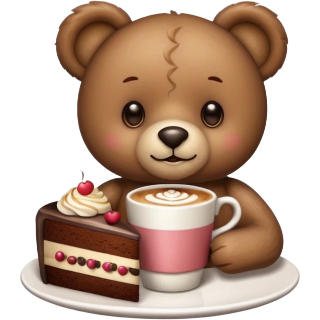 Morning teddy and cappuccino and chockolate cake slice emoji