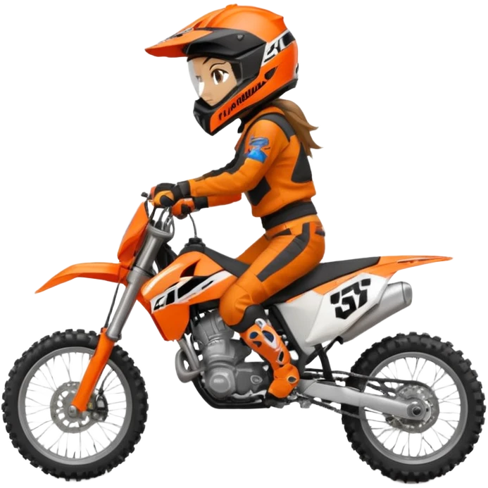 Motocross ktm orange dirt bike with 5”1’ girl on it emoji