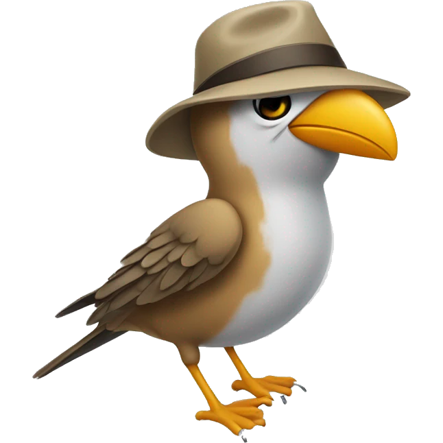 A flying bird wearing a hat and shoes emoji