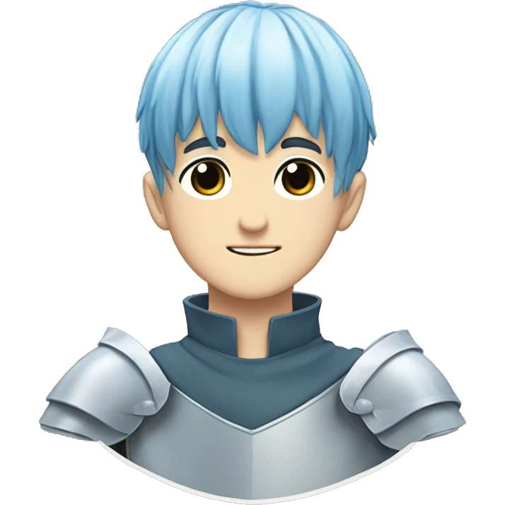 Himmel from the anime Frieren. He has blue bowl cut hair. He's white. He's a knight. He has elongated eyes. His skin is white. emoji