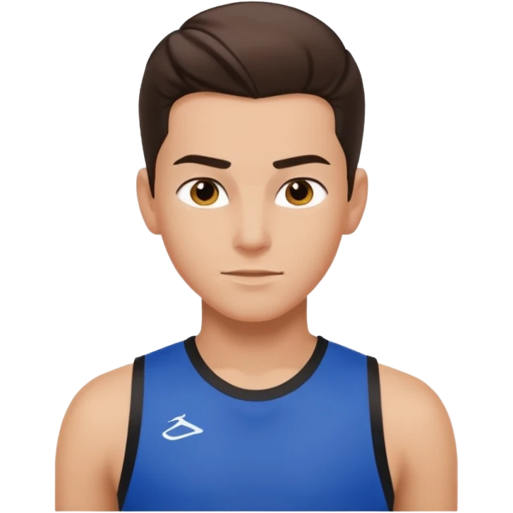 teen boy slick back brunette hair wearing sport clothes giving famous school boy vibe with confident attitude and smirk emoji