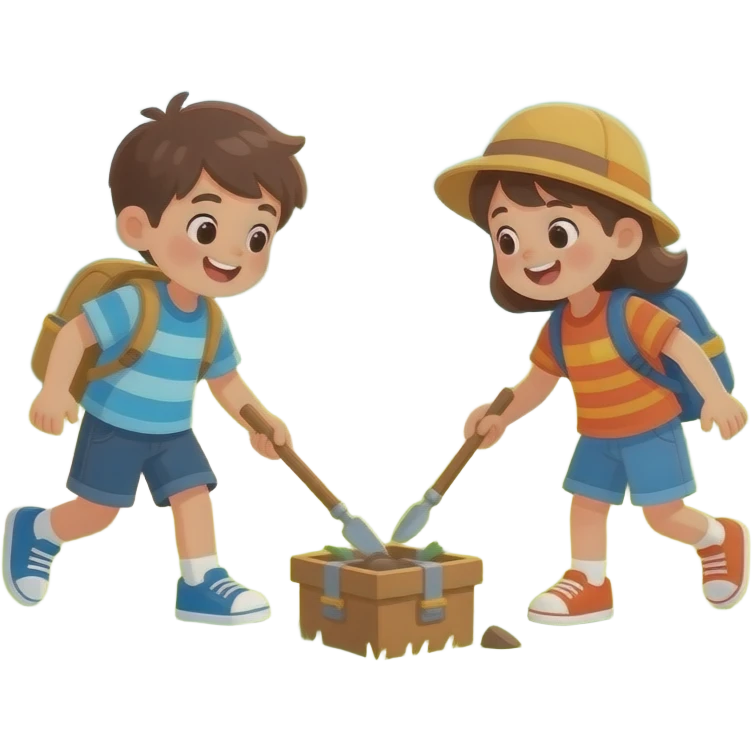 kids playing scavenger hunt in the park emoji