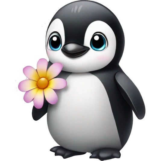 Baby penguin with flowers emoji