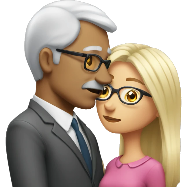 Grey hair man kissing blonde hair woman with glasses  emoji