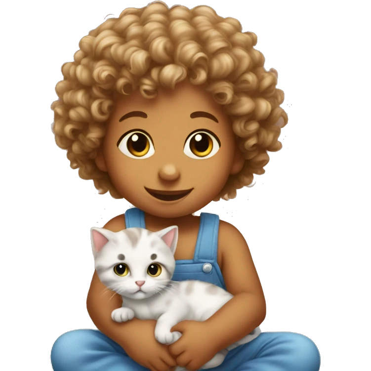 Curly hair baby playing with kitten emoji