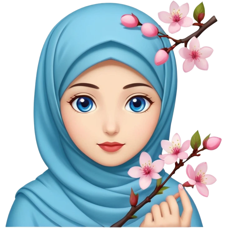 Turkish beautiful finish Konya girl blue eyes with hijab islamic dress and had on her hand cherry blossom emoji