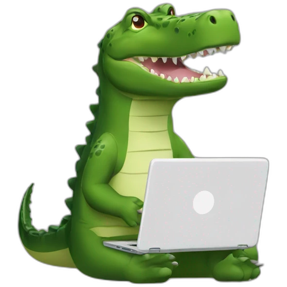 crocodiles-wearing-square-and-white-tee-working-on-a-black-laptop emoji