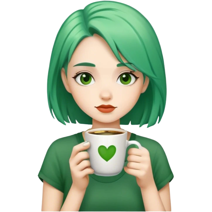 green hair girl drinking coffee  emoji