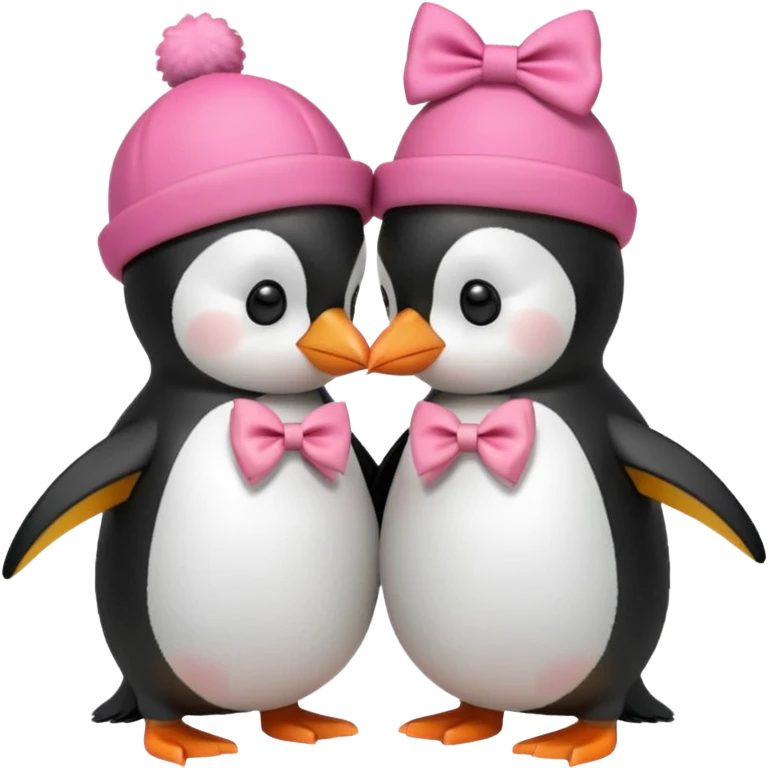 2 pinguini che si danno un bacio.Uno deve avere un fiocchetto rosa in testa ed uno il cappello di luffy di one piece emoji