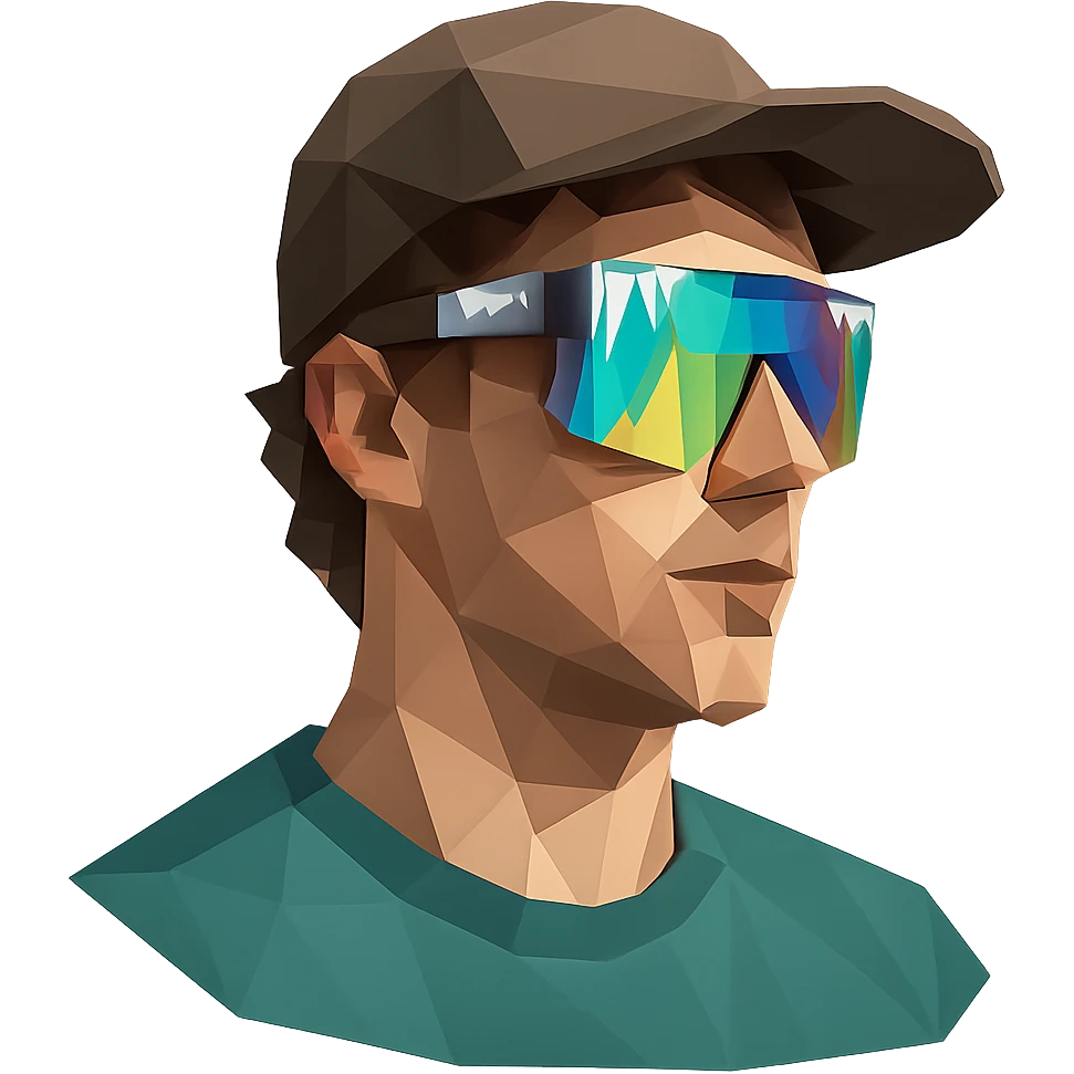 polygonal style guy with brown hair, baseball cap, wearing polarized Pit Viper glasses emoji