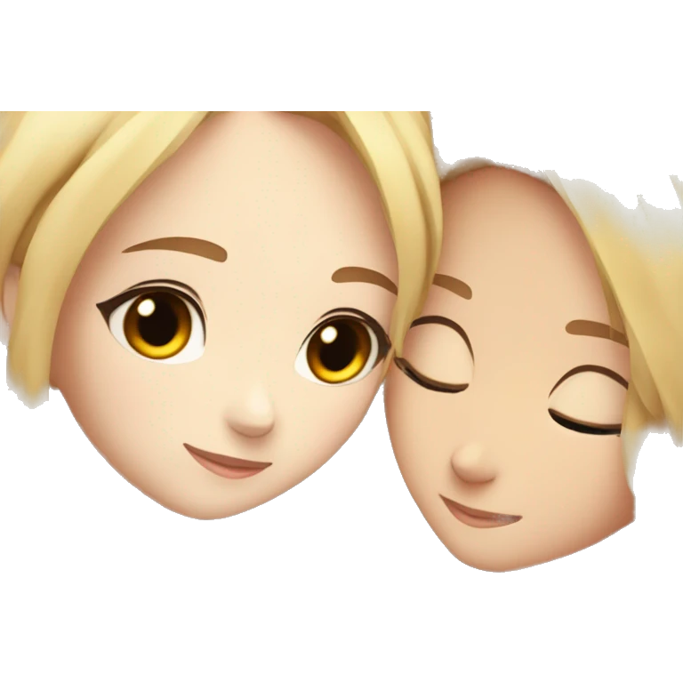 One girl withe brown wavy hair hugging another girl with blonde hair anime  emoji