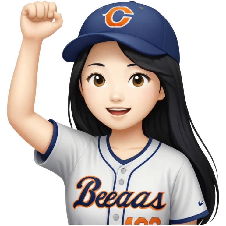 Asian woman with long black straight hair cheering for Doosan Bears baseball team emoji
