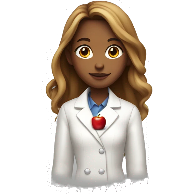 A girl with long hair holding a bright red apple pie in a white coat  emoji