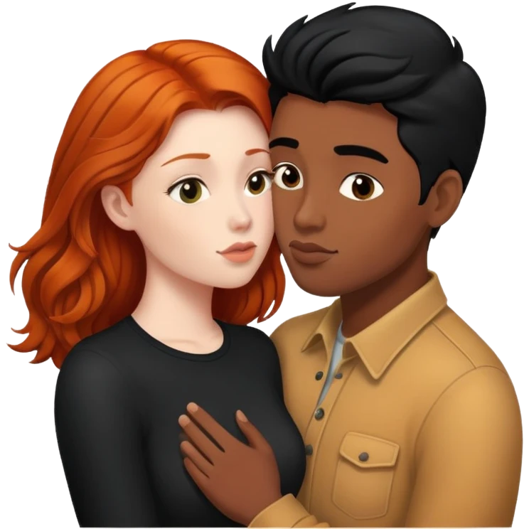 Ginger haired woman kissing black hair man  emoji