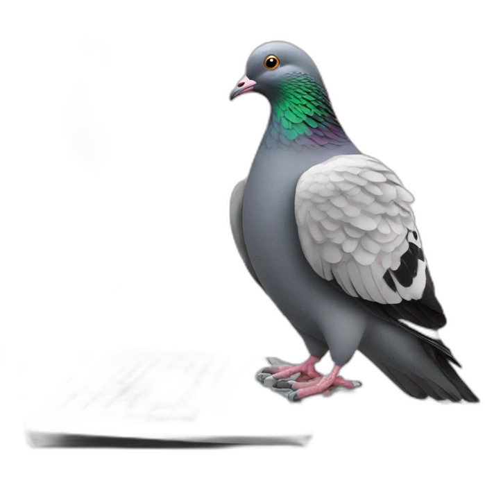 Pigeon playing on a computer emoji