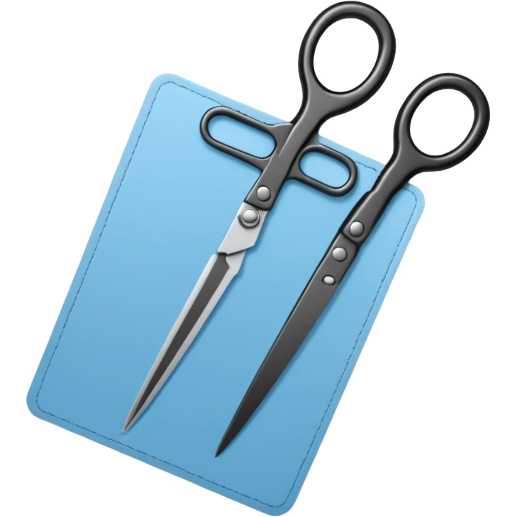 Floating black Scissors cutting a light blue military ID card in 2 parts .hyper realistic emoji