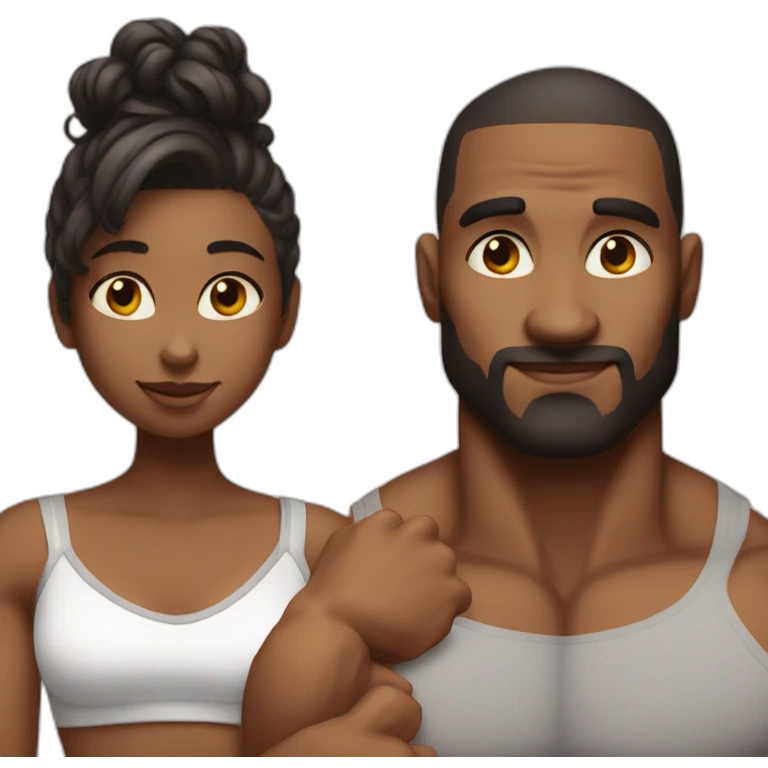 a shy girl with a muscular man emoji