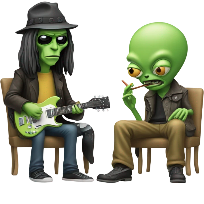 Neil young smoking with an alien emoji
