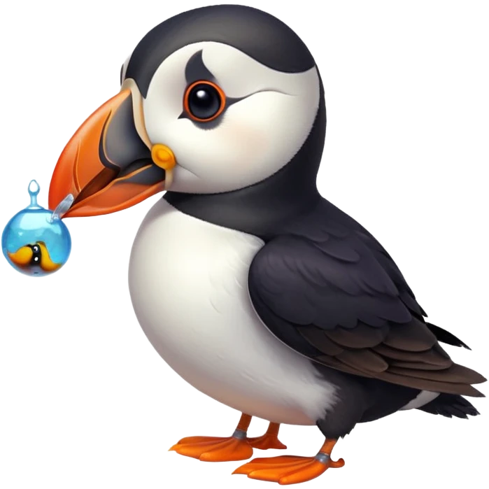 cute puffin with a small fish in its beak emoji