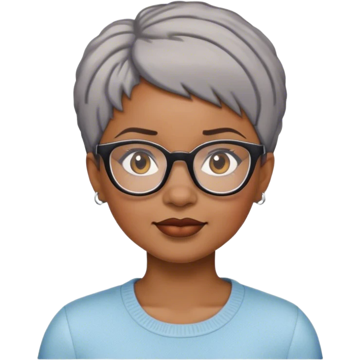 African American woman with gray short haircut and glasses emoji