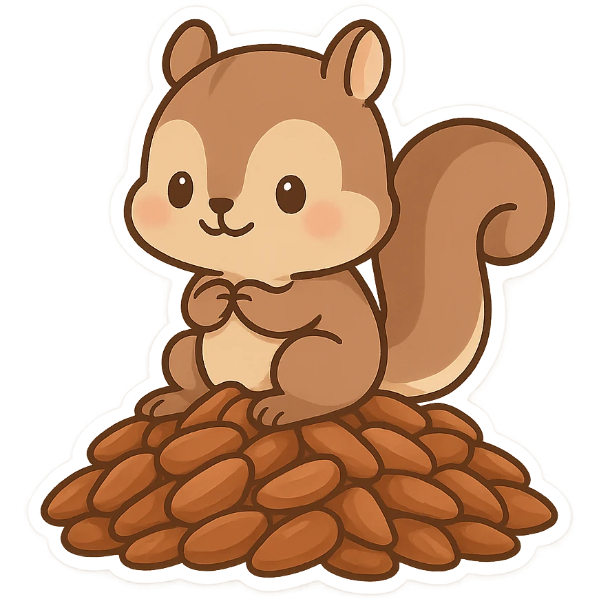 一堆松子，松子上坐着一只小松鼠 emoji