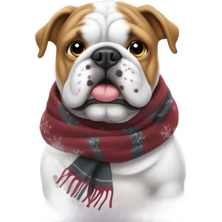 Bulldog wearing a scarf in the snow emoji