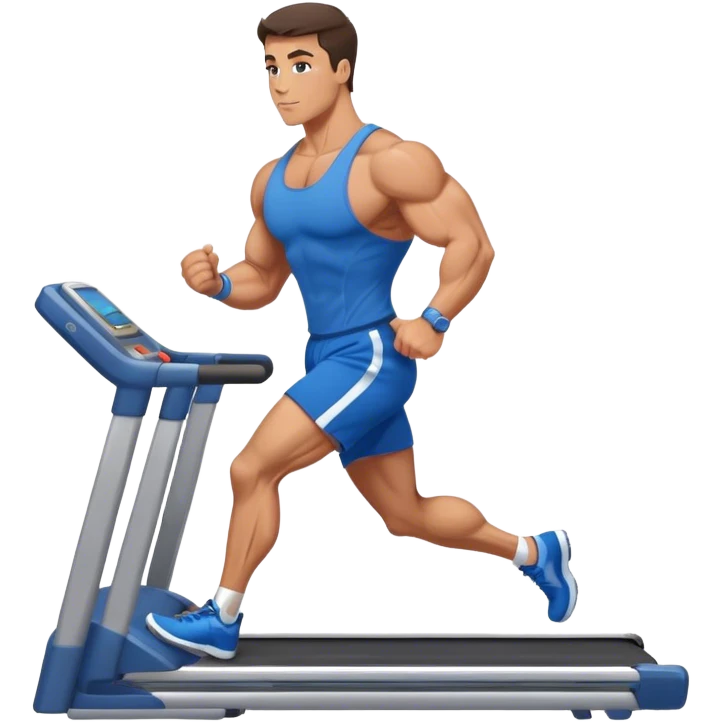 brunette male bodybuilder blue shorts treadmill emoji