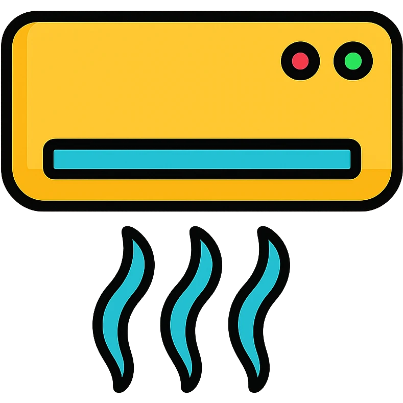 Colorful air conditioning unit with cool blue air waves emoji