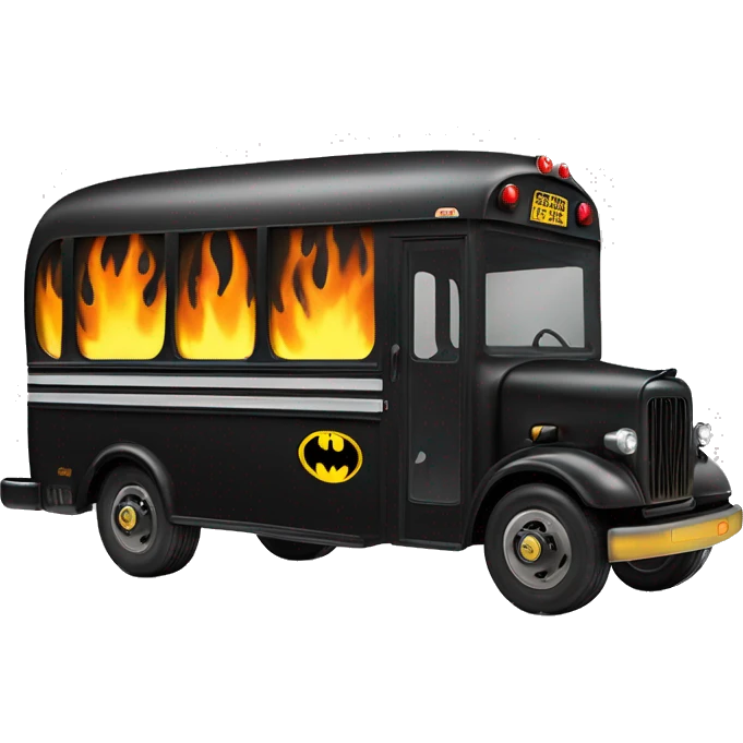 Side view shiny Batman’s black with horizontal hot rod flames 1956 ghost busters accessorized school bus emoji