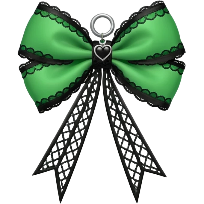 green gothic bow with black lace trim and heart charm, remove background emoji