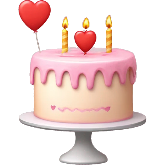 Light Pink heart birthday cake on top says happy birthday emoji